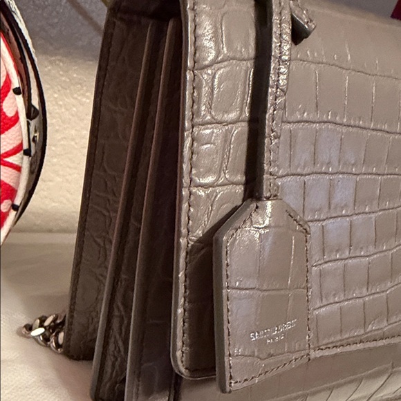 Saint Laurent Croc-Embossed Shoulder Bag in Taupe Gray - Picture 4 of 4
